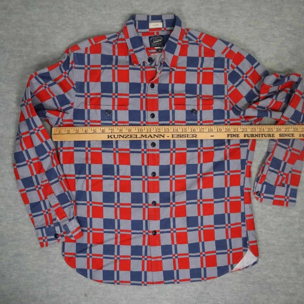 J.Crew New York Chamois Shirt Mens L Red Blue Gray Plaid 100% Cotton Classic Fit